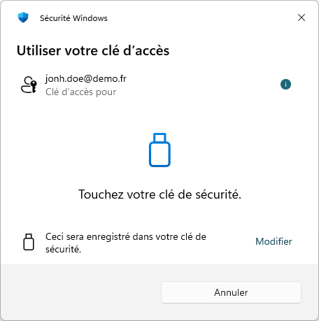 Toucher la clé de sécurité